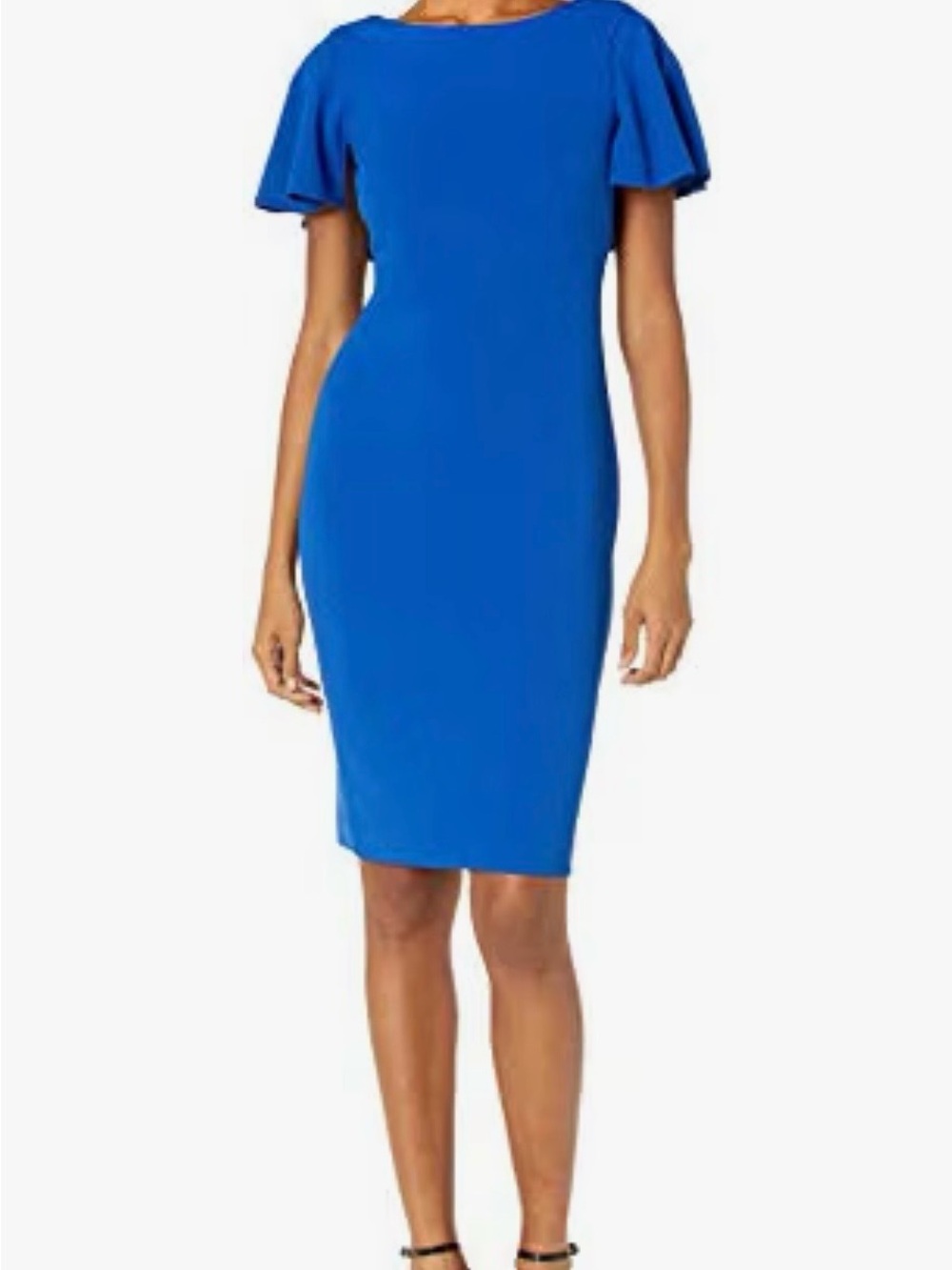 Calvin Klein Cobalt Blue Midi Sheath Dress with Flutter Sleeves
